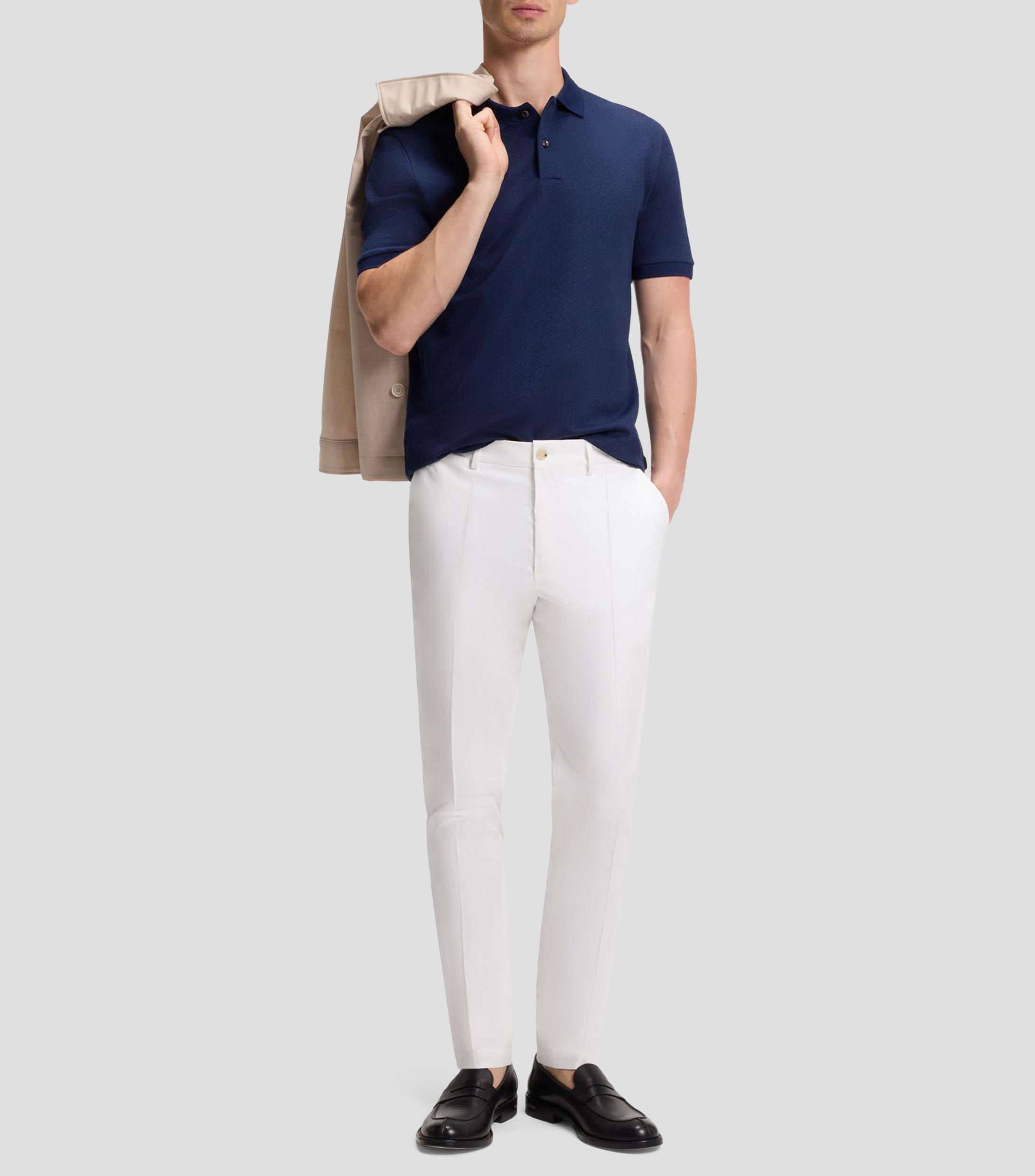 Playera tipo polo regular en jacquard de algodón y seda Hombre